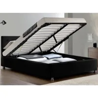 lit complet sommier relevable + tête de lit + cadre de lit capitole - noir - 180x200