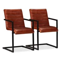 chaise avec accoudoirs cuir marron et pieds métal noir kandyas - lot de 2