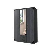 armoire placard meuble de rangement 2 portes coloris graphite - longueur 135 x hauteur 199 x profondeur 58 cm 
