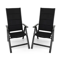 giantex 2 chaise de jardin pliante-dossier réglable en 7 positions-accoudoirs-légèreportable-en alliage d'aluminium&tissu noir