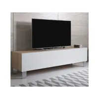 meuble tv modèle luke h2 (160x42cm) couleur sonoma et blanc brillant avec pieds en aluminium tvsd032sowhpa-1box