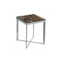 table d'appoint carrée bois recyclé et pieds acier inoxydable makazy