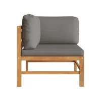 canapé d'angle avec coussins gris foncé bois de teck solide