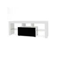 3xeliving meuble tv selma 160 cm avec led, blanc noir brillant, largeur: 160cm, profondeur: 35cm, hauteur: 48 cm.