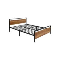 lit métallique à tête de lit en bois noir-brun 140x200 cm cadre sommier à lattes