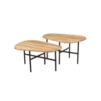 tables basses gigognes bois clair massif et métal noir (lot de 2) suzane
