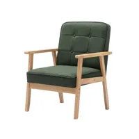 douglas - fauteuil lounge en tissu sauge et bois massif