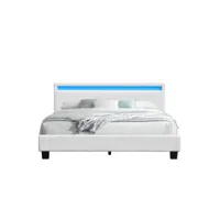 angel-solide et confortable lit 180x200 avec sommier+tête de lit avec eclairage led couleur blanc
