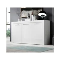 buffet bahut 3 portes  poignées inox  144 x 80 x 42 cm  couleur blanc finition brillante  meuble de rangement  modèle nelia apsd051whwh