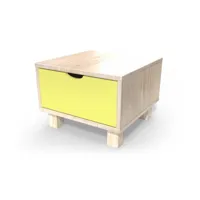 table de chevet bois cube + tiroir  vernis naturel,jaune chevcub-vj