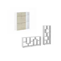 ensemble meuble à chaussures couleur blanc, portes et tiroir chêne-bibliothèque blanc 68,5x25x161cm setzapblrozzbl