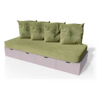 banquette cube 200 cm + futon + coussins  violet pastel banq200s-vip