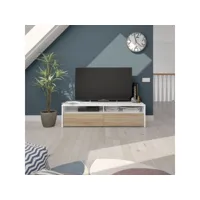meuble tv 2 portes blanc-chêne - tiko - l 130 x l 40 x h 36 cm