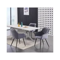table à manger extensible effet marbre + 4 chaises de salle à manger en velours capitonnées gris foncé - style design & contemporain