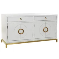 buffet meuble de rangement en peuplier coloris blanc et métal doré - longueur 150 x hauteur 80 x profondeur 50 cm