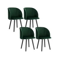 lot de 4 chaises de cuisine en velours-fauteuil de repas salle à manger-scandinave-vert foncé