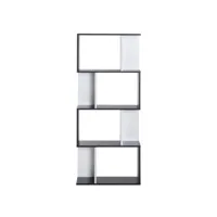 bibliothèque étagère meuble de rangement design contemporain en s 4 étagères 60l x 24l x 148h cm noir blanc