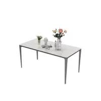 table pour salle à manger marbre blanc grande table de cuisine 6 personnes rectangulaire 160x80x74cm
