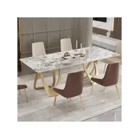 table de salle à manger moderne céramique marbre blanc et pied doré bogota