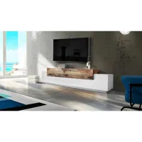 meuble tv nico, buffet bas de salon, base meuble tv, 100% made in italy, 240x45h52 cm, blanc brillant et érable 8052773601597