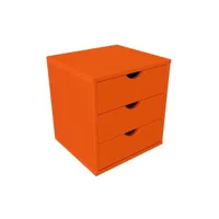bloc 3 tiroirs bois massif  orange bloc3t-o