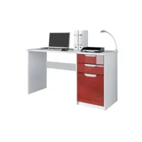 bureau avec 2 tiroirs et d’une porte, blanc mat/ bordeaux brillant (129 x 76 x 60 cm)