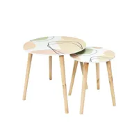dissa - lot de 2 tables gigognes motifs abstraits pieds bois