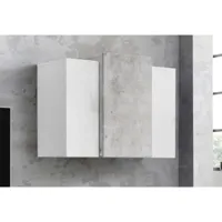 armoire murale michael, armoire polyvalente, meuble mural, 100% made in italy, 90x38h66 cm, blanc brillant et ciment 8052773601528
