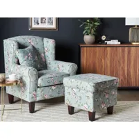 fauteuil en tissu vert à motif floral avec repose-pieds hamar 246749