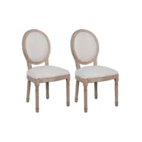 emia - lot de 2 chaises médaillon bois et tissu blanc