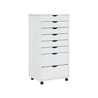 armoire de rangement, armoire roulante avec tiroirs moss blanc bois de pin solide pks20720 meuble pro