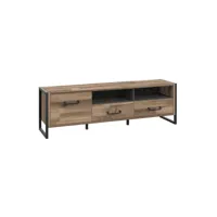 meuble tv 1 porte 2 tiroirs décor bois recyclé et métal noir - apache