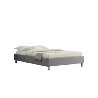 lit futon simple pour adulte nizza 120x190 cm 1 place et demi, 1 personne, avec sommier et pieds en métal chromé, tissu gris