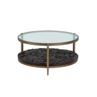 table basse thai natura doré brun foncé bois métal verre 83 x 83 x 41 cm
