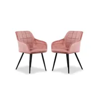 ensemble de 2 chaises de salle à manger camden - tapissées de velours avec pattes en métal - rose