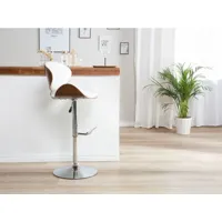 chaise de bar en bois foncé et cuir pu blanc rotterdam 136953