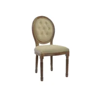 chaise médaillon bois et lin beige - 48x46x96cm