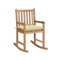 chaise à bascule fauteuil à bascule  fauteuil de relaxation avec coussin blanc crème bois de teck solide meuble pro frco81163