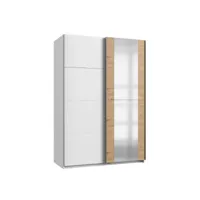 armoire placard meuble de rangement coloris blanc/chêne artisan - longueur 135 x hauteur 200 x profondeur 64 cm