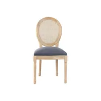 chaise médaillon tissu anthracite et bois clair louis xvi - lot de 2
