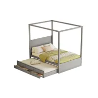 canapé lit à baldaquin en bois 140 x 200 cm avec tiroir de rangement 3 en 1, gris