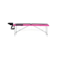 vidaxl table de massage pliable 2 zones aluminium noir et rose 110232