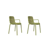 set 2 fauteuil gina avec accoudoirs - resol - vert - fibre de verre, polypropylène 569x520x805mm