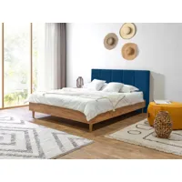 bobochic lit 160 x 200 cm olympe tête de lit avec rangement lattes massives et pieds en bois naturel bleu foncé