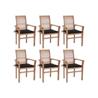 lot de 6 chaises  chaises de salle à manger chaises à dîner  avec coussins noir bois de teck solide meuble pro frco11351