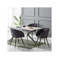 eva - ensemble table à manger extensible 4 à 6 personnes décor marbre + 4 chaises en velours noires - style moderne