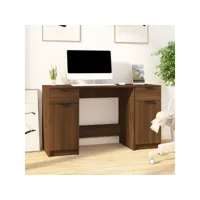 bureau informatique avec armoire latérale - table d'ordinateur chêne marron bois d'ingénierie meuble pro frco44459