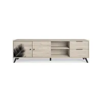 meuble tv 2 portes 2 tiroirs effet bois et motif feuille 180 cm - newark