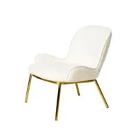 alvin - fauteuil lounge tissu laine bouclée écru et métal doré brossé