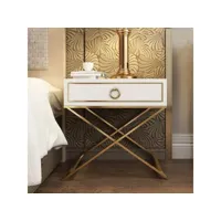 table de chevet avec tiroir et base couleur or en forme de x louma - blanc